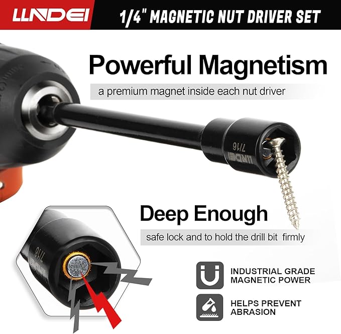 LLNDEI 1/4" Drive Socket Set & Nut Driver Set 38PCS,1/4-Inch Sockets Deep&Shallow SAE 5/32" to 9/16"? with Ratchet, Hex Shank 6" Long Nut Drivers(1/4" to 9/16") for Drill Bits(PH1 PH2)