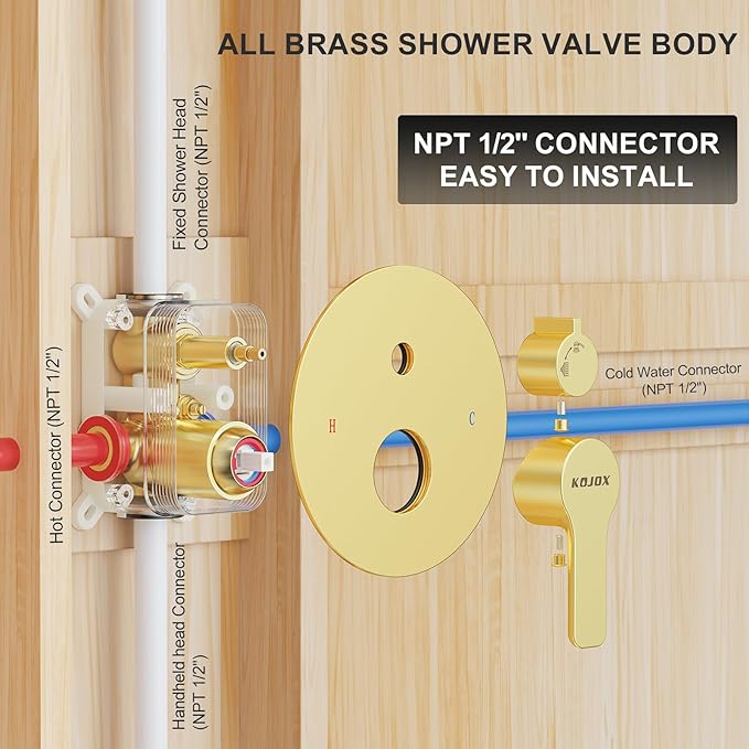 12 Inch Brushed Gold Shower System - High Pressure Rain Shower Head, Handheld Showerhead, and Wall Mounted Faucet Set