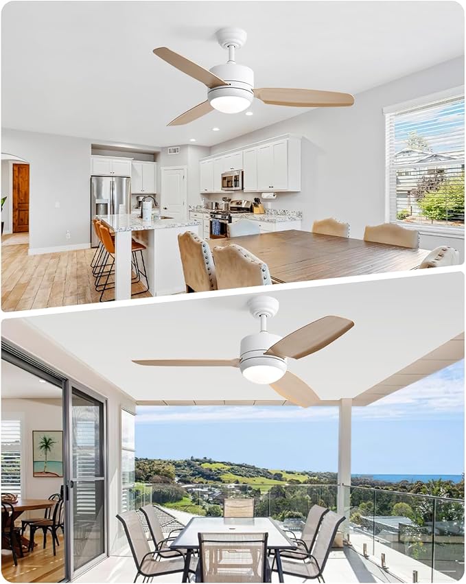 CACI Mall 46 inch Ceiling Fans with Lights and Remote, FUSH Mount Low Profile Ceiling Fan, Modern,3 Blade,6 Speed DC Motor,Quiet,Small Ceiling Fan for Bedroom Indoor/Outdoor Use