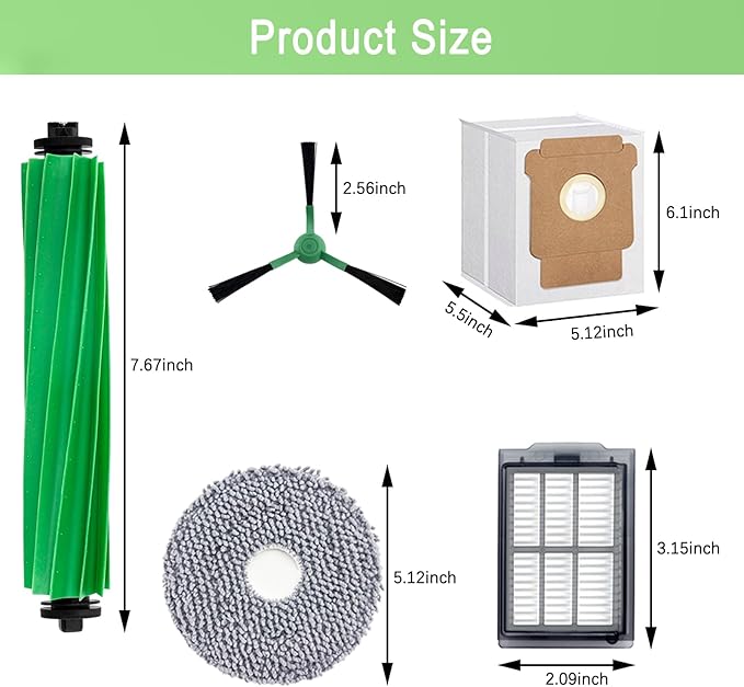 Replacement Parts Accessories Kit for iRobot Roomba Plus 505 405 Combo Robot Vacuum Cleaner, 2 Roller Brush, 6 Mop Pads, 6 Filters, 8 Side Brush, 8 Vacuum Bags