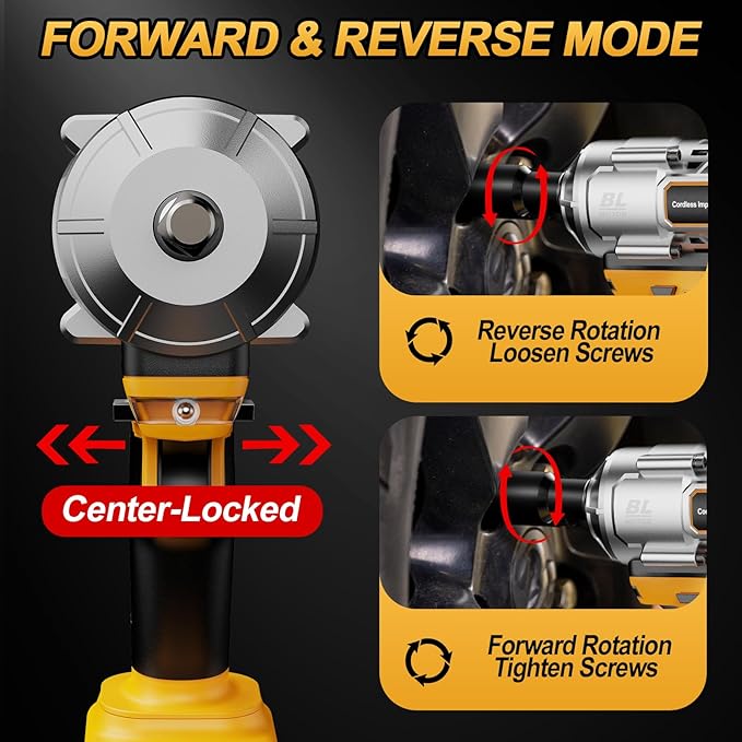 Cordless Impact Wrench 1/2 Inch for De-Walt 20V Battery, 1200N.m High Torque Brushless Electric Impact Gun, 3-Speed, 5 Sockets, Power Impact Driver for Car Tires, Auto Repair(No Battery)