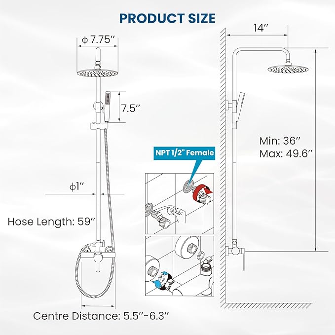 gotonovo Outdoor Shower Fixtures SUS304 Stainless Steel Rain Shower Kit Faucet High Pressure Wall Mount 2 Dual Function 8 Inch Showerhead and Handheld Spray Combo, Single Handle, Brushed Nickel