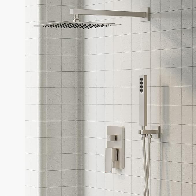 Gabrylly Shower System Brushed Nickel, Rain Shower head with handheld Shower Spray Combo, Rainfall Shower Faucet Set Complete, High Pressure 10" Stainless Steel Shower Valve Set