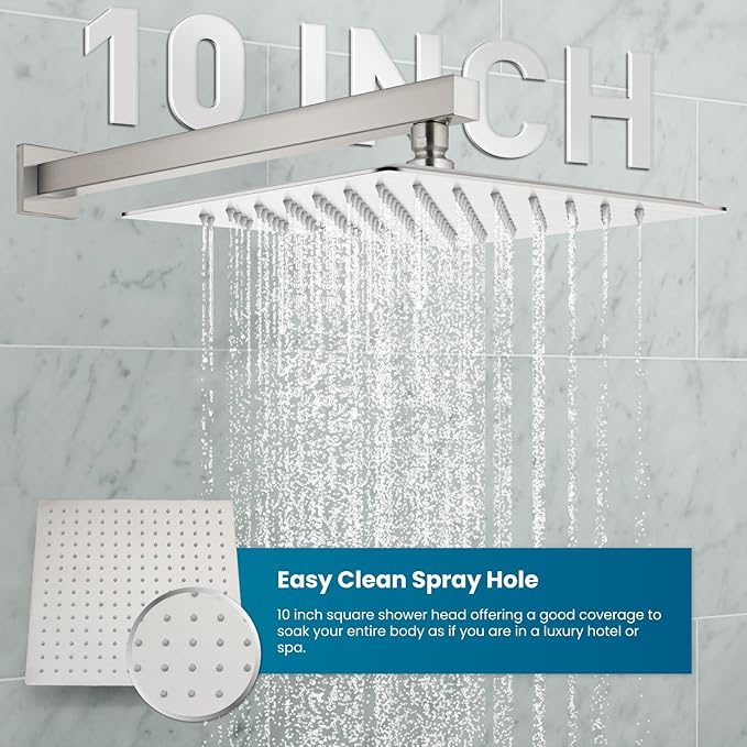 gotonovo Shower System with Tub Spout,Waterfall Tub Shower Faucet Set for Bathroom Head and Handle Set Wall Mounted 3 Function Rough-in Valve and Trim Included 10 inch Shower Head Brushed Nickel