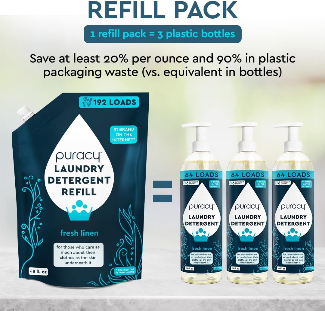 Puracy Laundry Detergent - Enzyme-Powered Liquid Laundry Detergent Concentrate, Natural Laundry Detergent Seen on TikTok, Non-Toxic (Fresh Linen, 16 fl oz, 64 Loads)