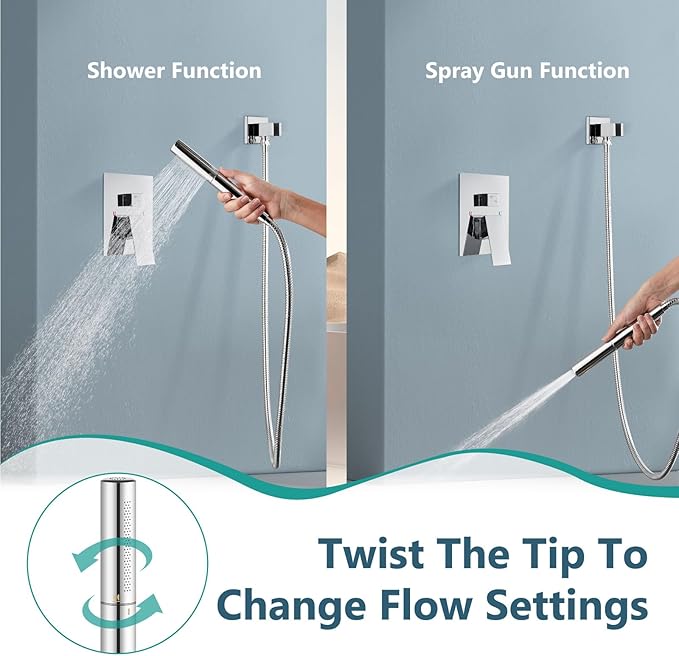 Aolemi Shower System with Rainfall Shower Head and Handheld Wall Mount,High Pressure Shower Faucet Set Fixture Combo with 2 in 1 Handheld Spray Rough-in Valve,10 Inch Shower Head Polish Chrome
