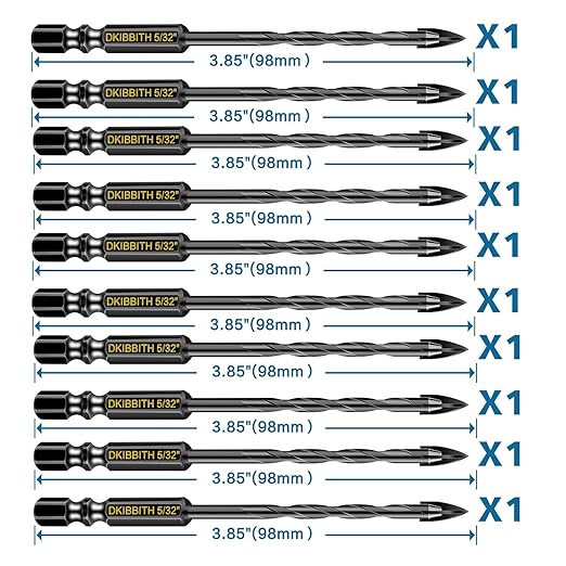 10 Pcs 5/32" Masonry Concrete Drill Bit Set for Tile Brick Glass Plastic Wood, Cross Tungsten Carbide Tip, Hex Shank, Work with Ceramic Porcelain Tile Wall Mirror Paver, 5/32 Inch Drill Bits,4mm