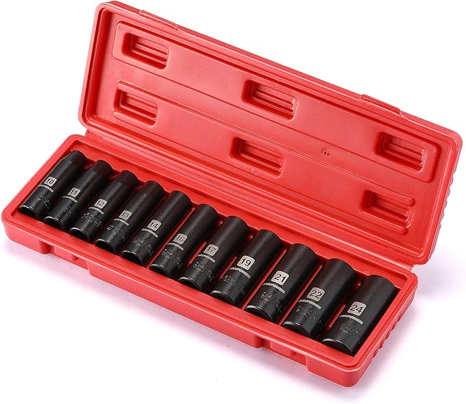 MIXPOWER 11-Piece 1/2-Inch Drive Deep Impact Socket Set, CR-V, Metric, 6 Point, Deep, 10-24mm