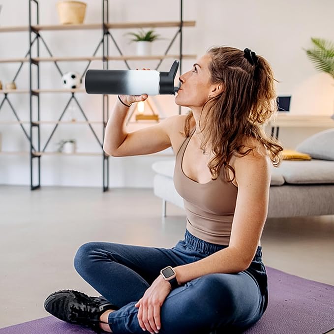 Stainless Steel Water bottle with Straw & Wide Mouth Lid, Wide Rotating Handle, 18oz Double Wall Vacuum Insulated Water Bottle Leak Proof, BPA Free, Keep Cold&Hot, 18oz, White Gradient