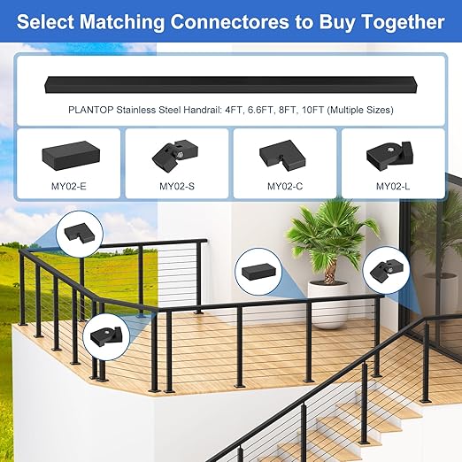 36" Cable Railing Corner Post (35"x2"x2"), 3-Side T-Drilled Flat Top Surface Mount Black Corner Post, T304 Stainless Steel One-Post Corner Solution for Indoor Outdoor, MY11