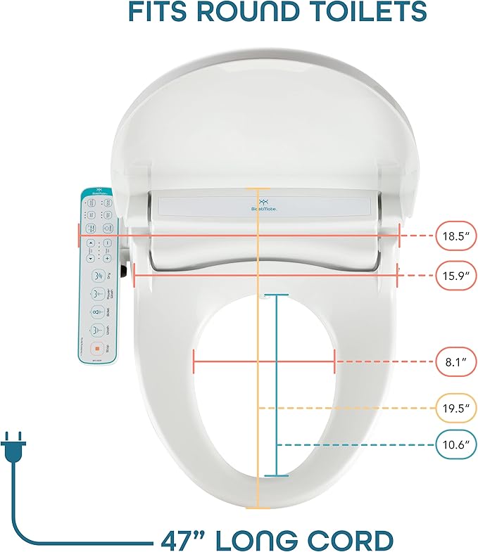 BidetMate 1000 Series Electric Smart Toilet Bidet Seat with Heated Water, Side Control Panel, and Warm Air Dryer - Self-Cleaning - Perfect for a Smart Home Kit or Smart Home Accessories - Round