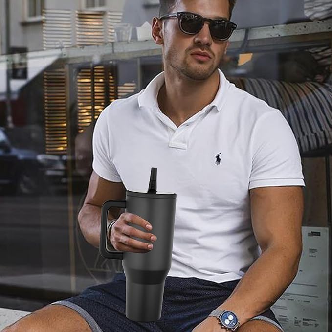 Tumbler with Handle and Straw,100% Leak-proof Travel Coffee Tumbler,40 oz tumbler with handle and straw,Gifts for Women Men,Black