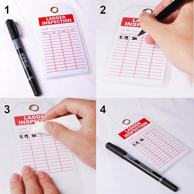 Lionshop Ladder Safety Inspection Tags, Inspection Record Kit, Accident Prevention Tag, Double-Sided Inspection Tag, 5.75" x 3", 0.375" in Brass Eyelet Size, Red Ink on White, Polyester (Pack of 50)