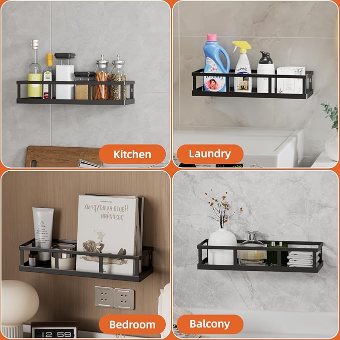 Spice Rack Wall Mounted, 4 Pack Pantry Door Organizer & Hanging Storage Baskets Organizer Wall Mount, Large Capacity Metal Spice Shelf for Kitchen Cabinet, Bathroom, Shower, Home Decor