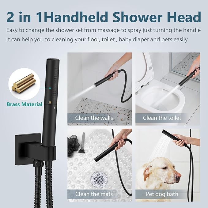 Aolemi Shower System with Rainfall Shower Head and Handheld Wall Mount,High Pressure Shower Faucet Set Fixture Combo with 2 in 1 Handheld Spray Rough-in Valve,10 Inch Shower Head Matte Black