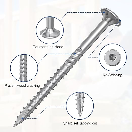 #10 x 3 Inch 410 Stainless Steel Deck Screws, 150Pcs Wood Screws T25 Star Bit
