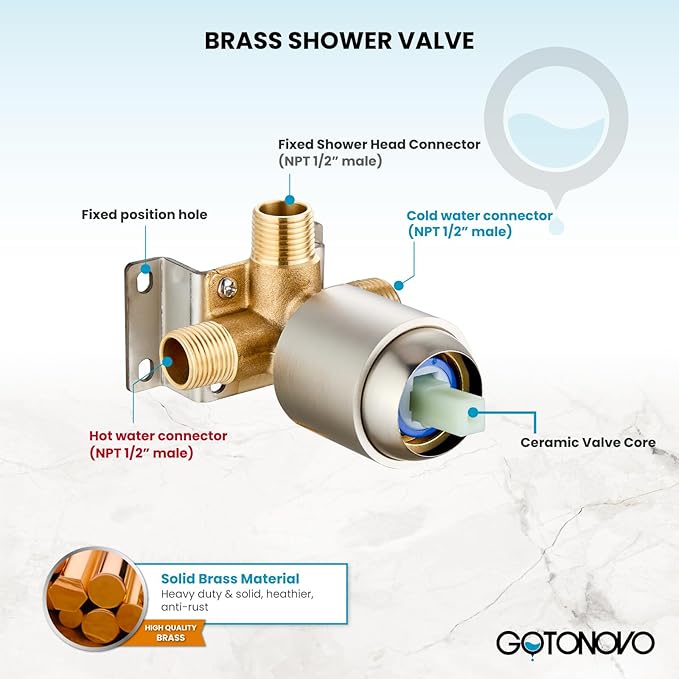 gotonovo Dual 2 in 1 Shower Head Kit High Pressure Combo System Shower Faucet 6 Modes ABS Handheld Spray Shower Trim Kit with Valve Shower Head and Handle Set Brushed Nickel