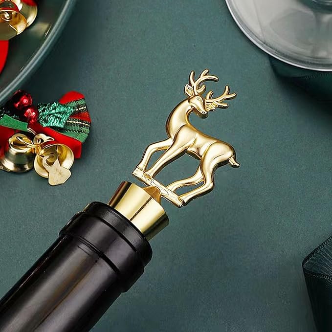 Decorative Deer Wine Stopper,Cool Wine Bottle Stoppers for Glass Bottles,Crystal Bottle Stopper Fits Standard Bottles,Fancy Decors Wine Tools (Golden Deer)