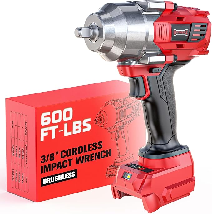 Cordless Impact Wrench 3/8" Compatible with Milwaukee 18v Battery: 600 Ft-lbs High Torque Impact Driver, 3100RPM Brushless Electric Impact Gun with 4-Mode Speed, LED Work Light(Bare Tool)