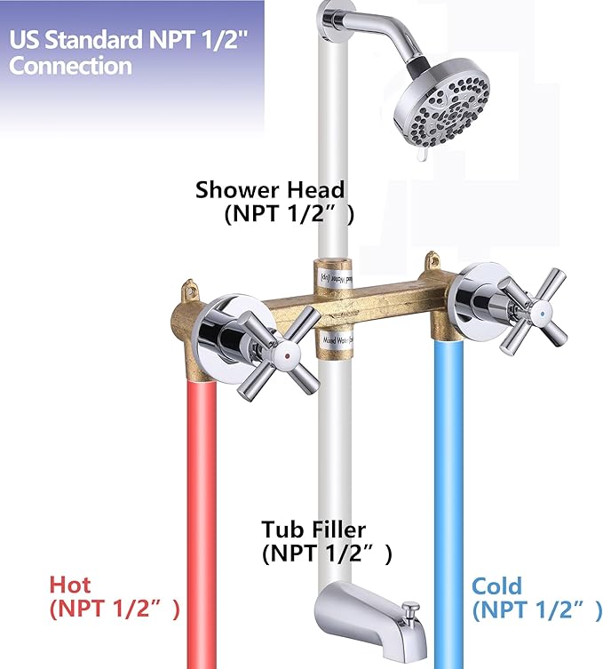 2 Handle Tub Shower Faucet Bathtub Shower Faucet Set, Tub and Shower Trim Kit Chrome Wall Mounted