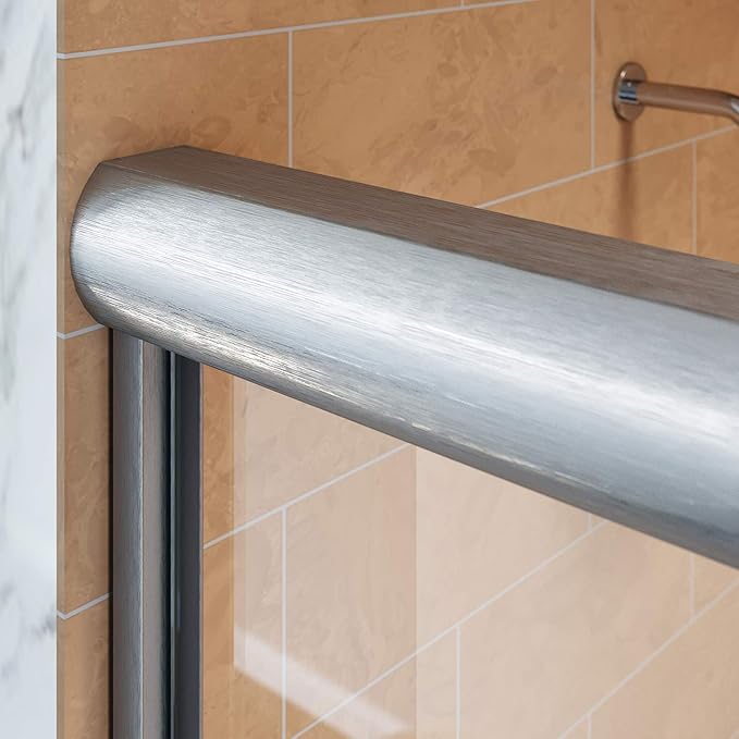 SUNNY SHOWER Bathtub Shower Door 60" W x 62" H Semi-Frameless Double Sliding Design Glass Shower Tub Door, Brushed Nickel Finish