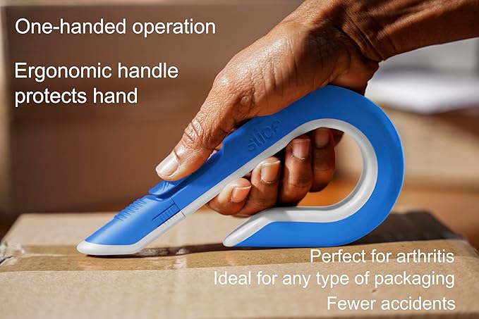 Slice Box Cutter | Manual Retracting | Heavy Duty Utility Knife | Safe Ceramic Blade Lasting 11x Longer than Metal | 1 Pack | Sky