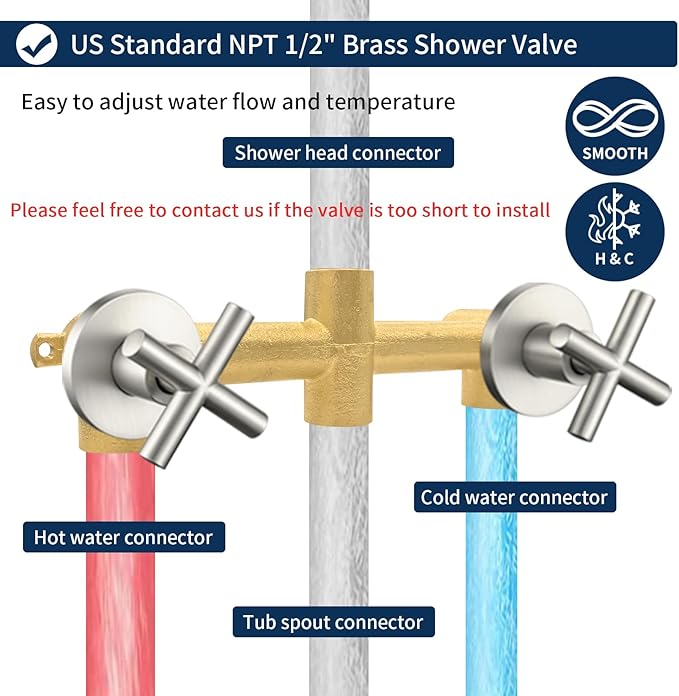 2 Handles Shower Faucet Set with Tub Spout Bathtub Shower Faucet Combo Set Shower System Complete Tub and Shower Trim Kit Brushed Nickel Wall Mounted Shower Fixtures