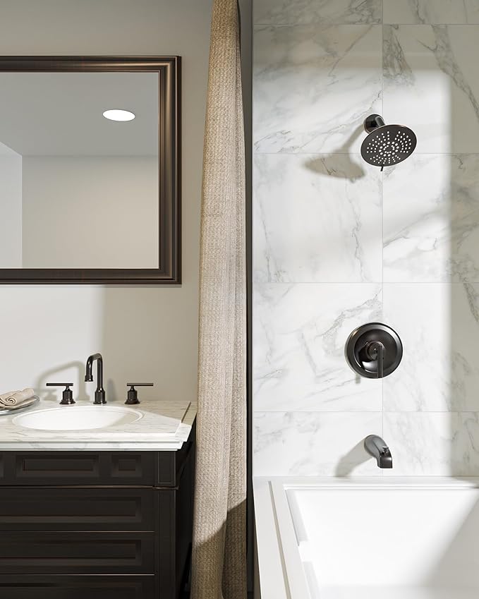 Bronze Shower Tub Faucet Set: WOWOW Single Handle Bathroom Shower Trim Kit with 6-Inch Rain Shower Head and Tub Spout, Oil Rubbed Bronze Shower Combo Wall Mount (Valve Included)