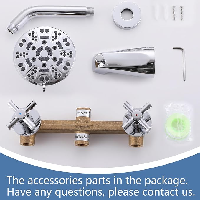 2 Handles Shower Faucet Set with Tub Spout Bathtub Shower Faucet Combo Set Shower System Complete Tub and Shower Trim Kit Wall Mounted Shower Fixtures Chrome