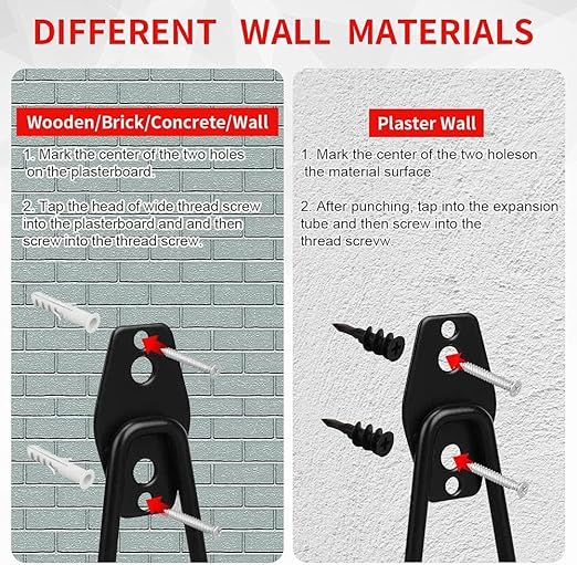 3-H Garage Wall Hooks 60 Pack, Heavy Duty Garage Hooks with Extra Welding Spots, Wall Mount Storage Organizer for Hanging Garden Lawn Tools, Ladder, Bike, WeedEater, Chair, Shovel, Blower (Red)
