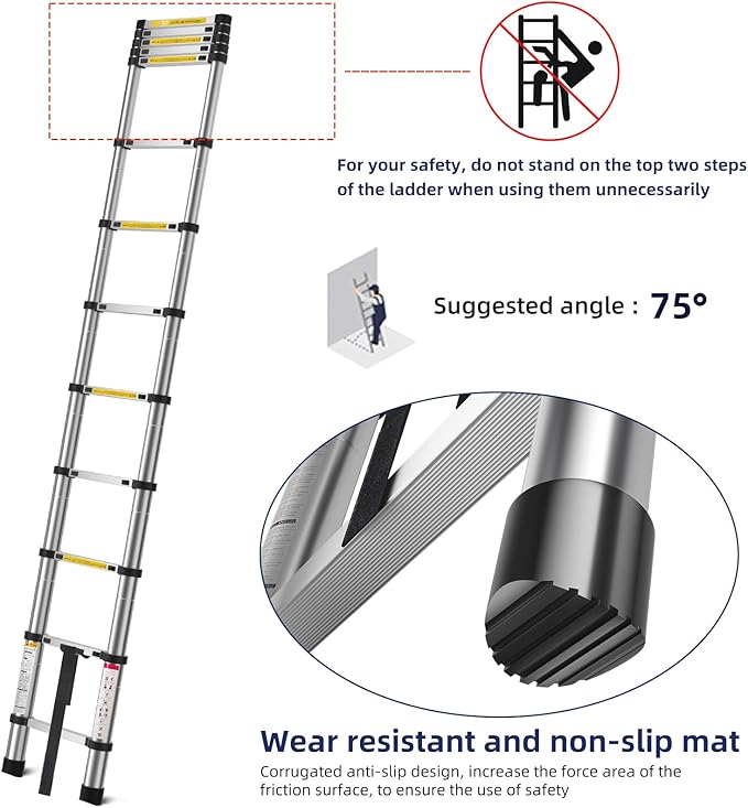 12.5FT Telescoping Ladder- Multi-Purpose Aluminum Extension Ladder Adjustable Compact Ladder for Household, RV, Outdoor, 330lbs Max Capacity