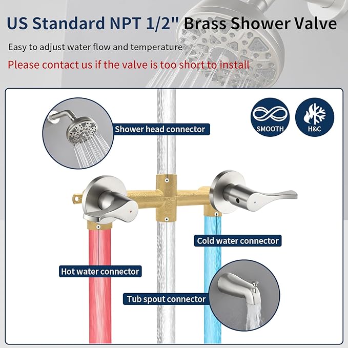 2 Handle Shower Faucet Set with Tub Spout Bathtub Shower Faucet Combo Set Shower System Complete Tub and Shower Trim Kit Wall Mounted Shower Fixtures Brushed Nickel