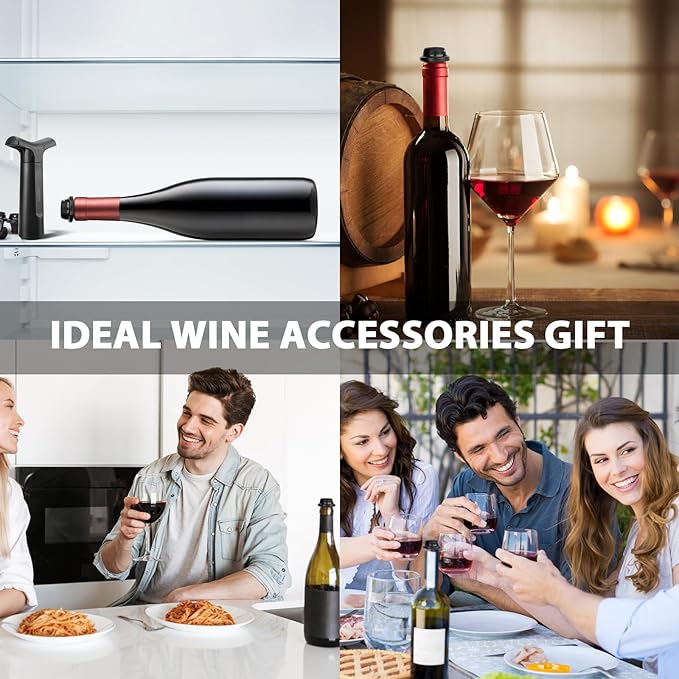 Wine Saver Pump with 4 Vacuum Wine Stoppers,Wine Bottle Stopper,Keeps Wine Fresh,Compatible with Most Wine Bottles,Best Gifts for Wine Lovers,Black