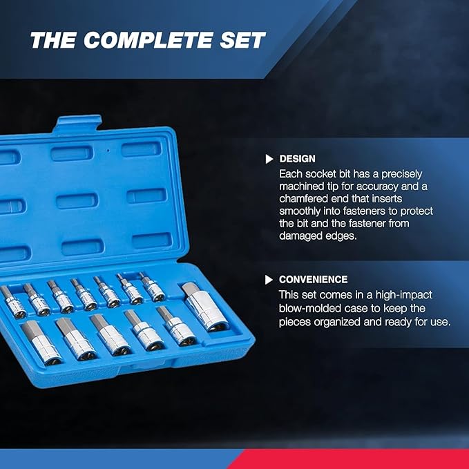 Neiko 10075A SAE Hex Bit Socket Set | 13-Piece Set | S2 Steel