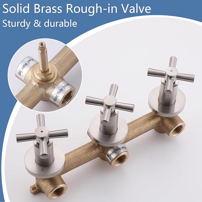 3 Handles Shower Faucet Set with Tub Spout Bathtub Shower Faucets Combo Set Shower System Complete Tub and Shower Trim Kit Shower Fixtures Brushed Nickel