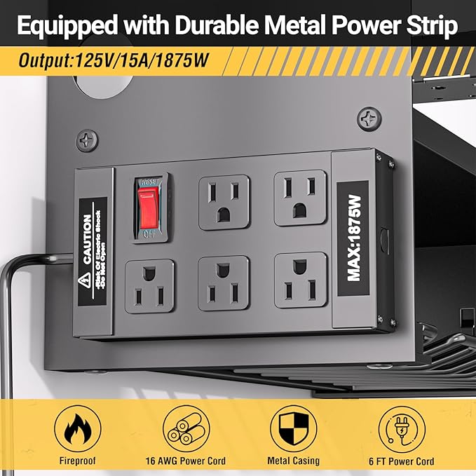 YYR Power Tool Organizer Wall Mount with Charging Station, Cordless Tools Hanger and Battery Storage Rack for Garage Organization, Heavy Duty Drill Holder Shelf Build in Metal Power Strip - Black