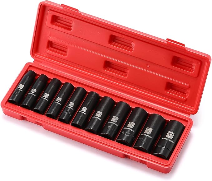 MIXPOWER 11 Pieces 1/2-Inch Drive Deep Impact Socket Set, 3/8-Inch to 1-Inch, CR-V, SAE, 6 Point, Deep, 11 Pieces 1/2" Dr. Socket