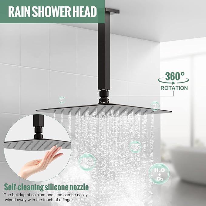 SunCleanse Rainfall Shower System Oil Rubbed Bronze Shower Faucet Combo Set with High Pressure 12 Inches Square Rain Shower Head, Handheld and Shower Faucet Rough-in Mixer Valve and Trim