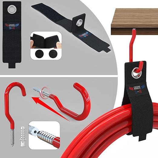 3-H Garage Wall Hooks 62 Pack, Heavy Duty Garage Hooks with Extra Welding Spots, Wall Mount Storage Organizer for Hanging Garden Lawn Tools, Ladder, Bike, WeedEater, Chair, Shovel, Blower (Red)