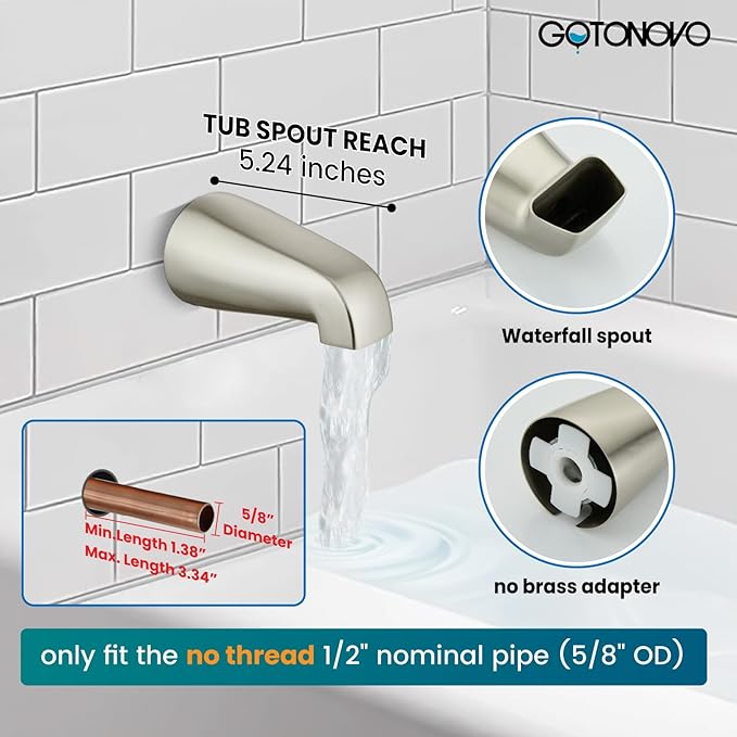 gotonovo 3 Handle Tub Shower Faucet Set, Dual Shower Head and Handle Set, Bathtub and Shower Faucet Combo,Shower System with Tub Spout,Wall Mount Tub Shower Trim Kit Brushed Nickel