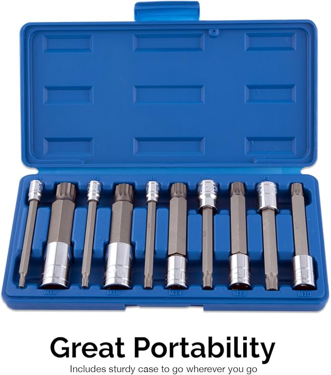NEIKO 10054A XZN Triple Square Spline Bit Socket Set | Extra Long 4” | 4mm to 18mm | 10-Piece Set | S2 and Cr-V Steel
