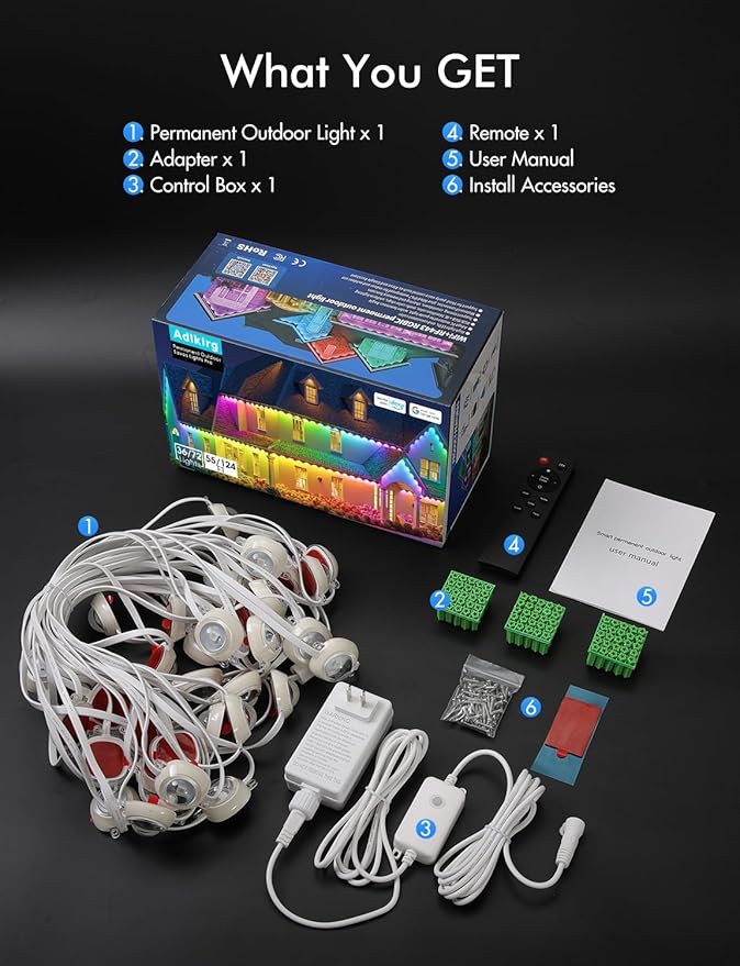 Permanent Outdoor Lights, Smart RGB+IC Lights Outdoor (Multi Scene Modes), 55ft with 36 LED Lights, IP67 Waterproof for House Decor, Work with Alexa, Google Assistant, Quick Installation