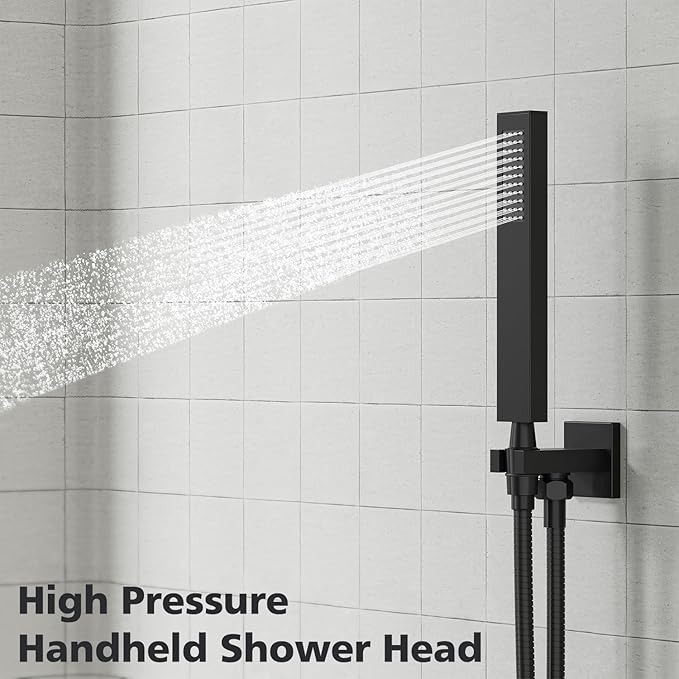Gabrylly Black Shower Faucet Set, All Metal Rain Shower System with 12” Rain Shower Head, Shower Head with Handheld Combo,Shower Valve Include, Matte Black