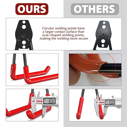 3-H Garage Wall Hooks 34 Pack, Garage Hooks Heavy Duty with Extra Welding Spots, Garage Organizer for Garden, Lawn, Chairs, Ladders, WeedEater, Shovel (Red)