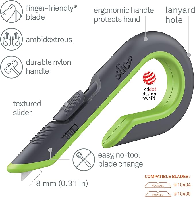Slice Auto-Retractable Box Cutter, Heavy Duty Utility Knife, Safe Ceramic Blade Lasting 11x Longer than Metal, 6 Pack
