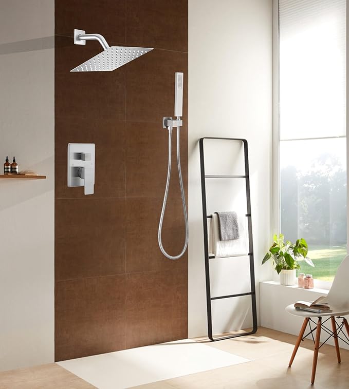 Shower Faucet Set 8 Inch Rainfall Shower Head and Handheld Shower High Pressure Rainfall Shower Head System Shower Faucet Set with Valve and Trim