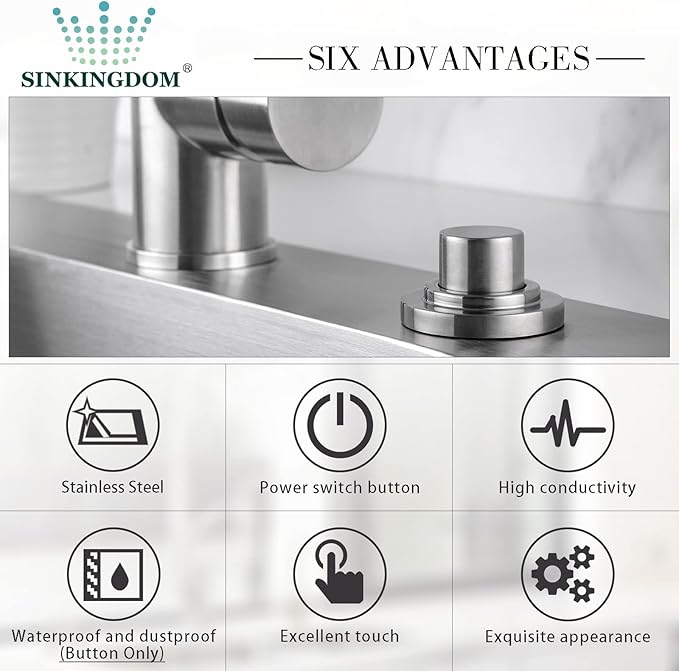 SinkTop Air Switch Kit (Long Full Brass Button) for Garbage Disposal, Cordless Brushed Nickel