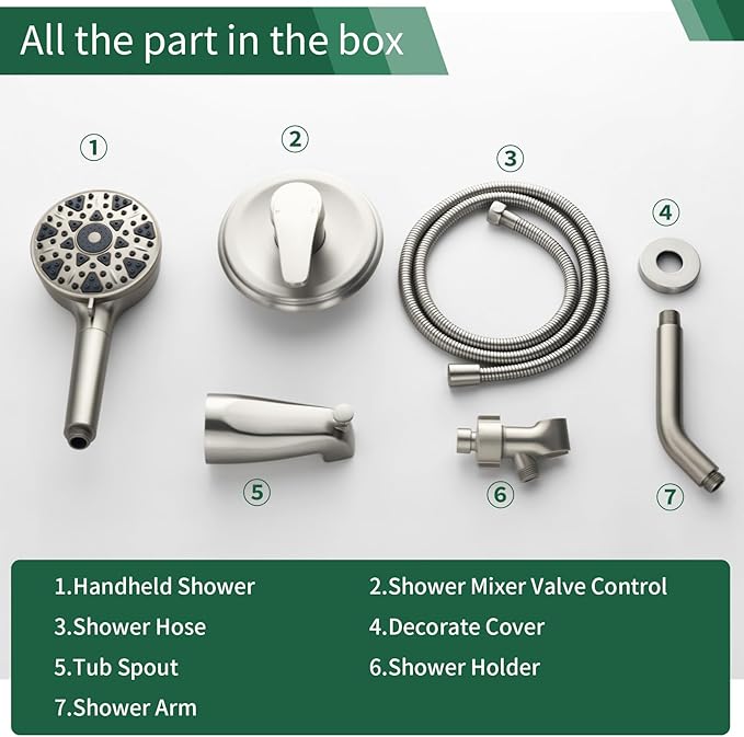 SHAMANDA Shower Faucet Set with Tub Spout Tub and Shower Faucet Set Complete with Handheld Shower Head Shower Combo Set Shower System with Tub Spout Tub and Shower Trim Kit Brushed Nickel, L879-2