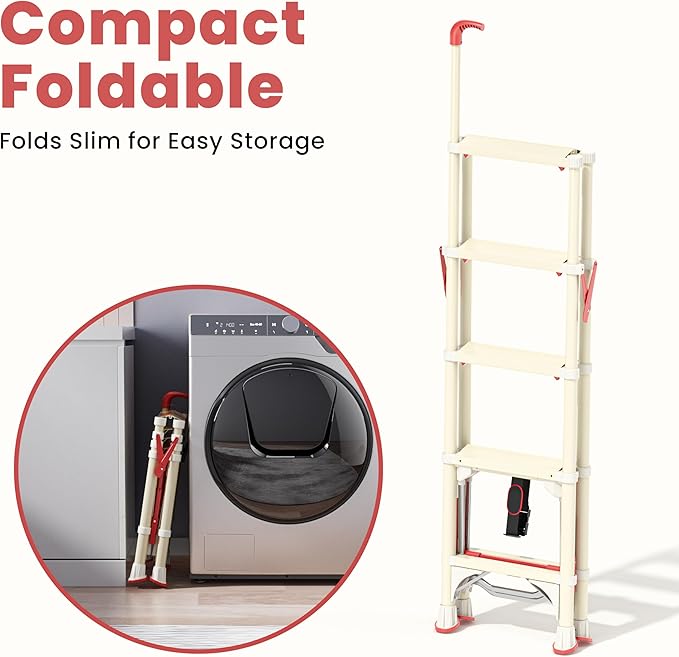 Telescoping 5-Step Ladder, 4.4FT Folding Step Stool with Safety Lock, Wide Non-Slip Pedals & Retractable Handgrip, Heavy Duty 380 lbs for Home & Outdoor