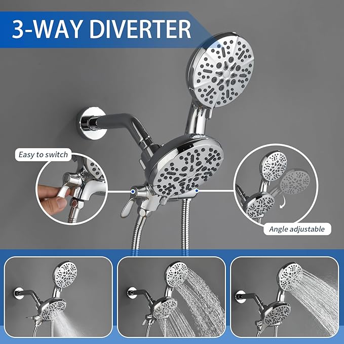 Dual Shower Faucet Set With Tub Spout - Complete Combo System With Handheld and Head - Trim Kit Chrome Polished Fixtures